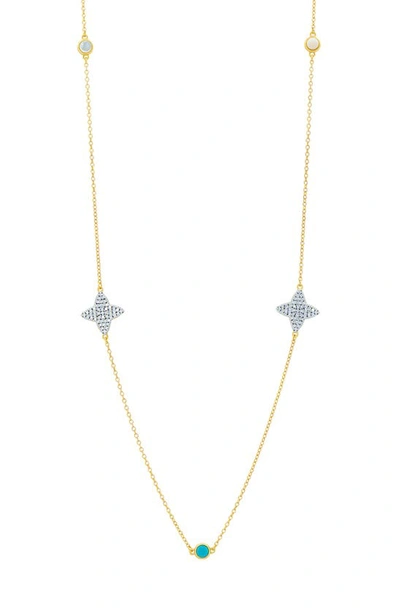 Shop Freida Rothman Brooklyn Coast Clover Disc Station Necklace In Silvr/gld/mother Of Pearl/turq