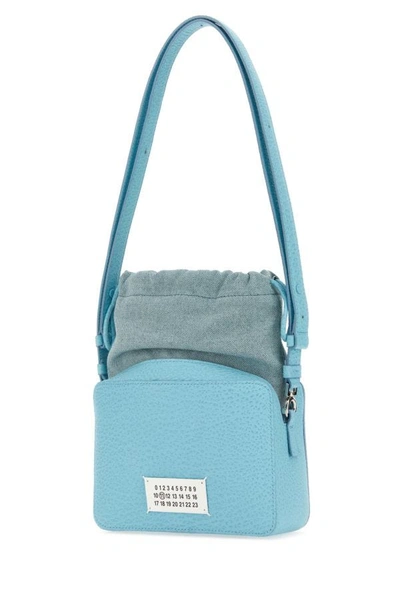Shop Maison Margiela Woman Light Blue Leather And Fabric 5ac Bucket Bag