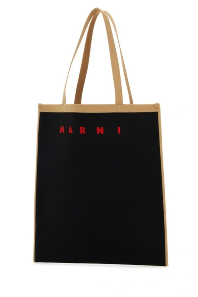 Shop Marni Man Black Canvas Shopping Bag