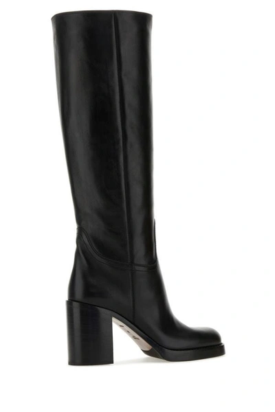 Shop Prada Woman Black Leather Boots