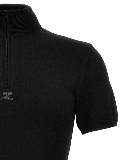 Shop Courrèges 'zipped Mockneck' Sweater In Black