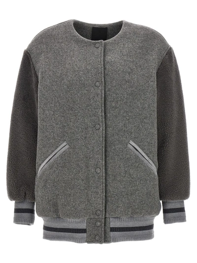 Shop Givenchy Logo Bomber Jacket In Gray