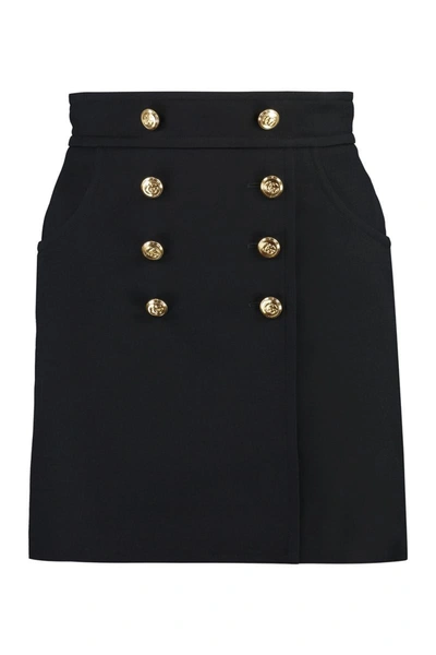 Shop Gucci Silk Crepe Skirt In Black