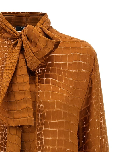 Shop Versace 'crocodile' Shirt In Brown