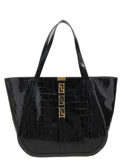 Shop Versace 'greca Goddess' Large Shopping Bag In Black