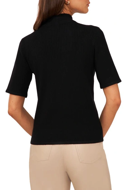 Shop Halogen (r) Short Sleeve Mock Neck Rib Sweater In Rich Black