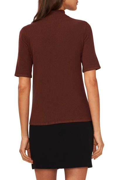 Shop Halogen Short Sleeve Mock Neck Rib Sweater In Chocolate Fondant