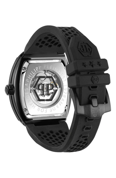 Shop Philipp Plein The Skeleton Silicone Strap Watch, 44mm In Ip Black