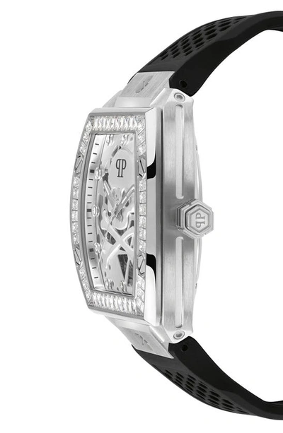 Shop Philipp Plein The Skeleton Silicone Strap Watch, 44mm In Stainless Steel