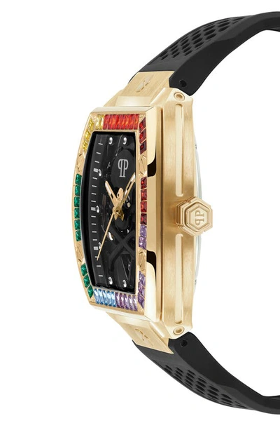 Shop Philipp Plein The Skeleton Silicone Strap Watch, 44mm In Ip Yellow Gold