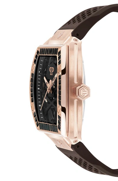Shop Philipp Plein The Skeleton Silicone Strap Watch, 44mm In Ip Rose Gold
