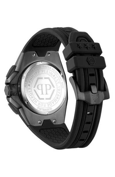 Philipp Plein Octagonal Case Chronograph Watch With Black Guilloche Dial In Ip Black