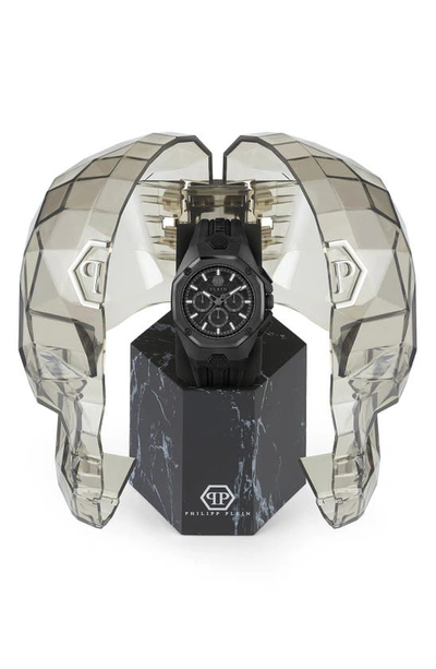 Philipp Plein Octagonal Case Chronograph Watch With Black Guilloche Dial In Ip Black