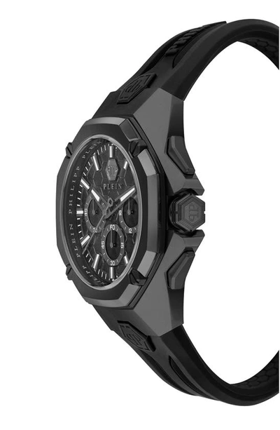 Philipp Plein Octagonal Case Chronograph Watch With Black Guilloche Dial In Ip Black