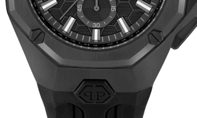 Philipp Plein Octagonal Case Chronograph Watch With Black Guilloche Dial In Ip Black