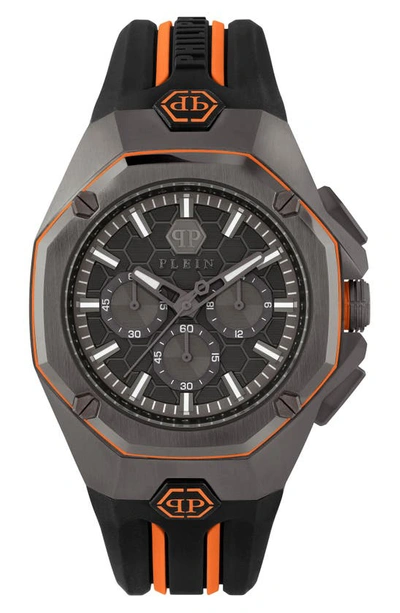 Shop Philipp Plein Octagon Silicone Strap Chronograph Watch, 44mm In Ip Gunmetal