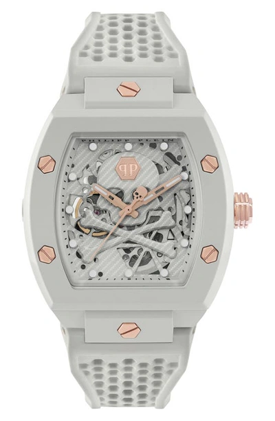 Shop Philipp Plein The $keleton Ceramic Silicone Strap Watch, 44mm In Grey Eco Ceramic