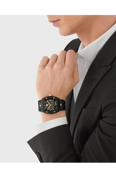 Shop Philipp Plein The $keleton Ceramic Silicone Strap Watch, 44mm In Black Ceramic