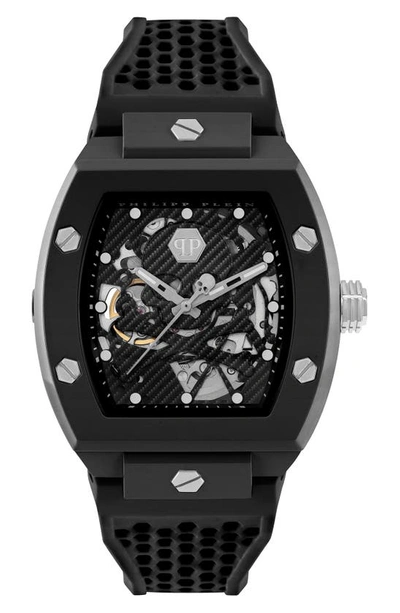 Shop Philipp Plein The $keleton Ceramic Silicone Strap Watch, 44mm In Black Eco Ceramic