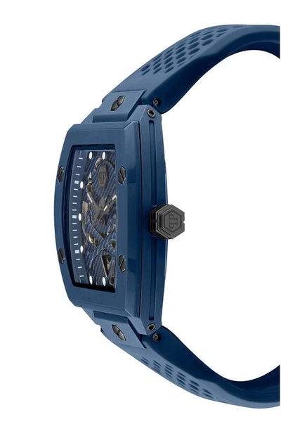 Shop Philipp Plein The $keleton Ceramic Silicone Strap Watch, 44mm In Blue Eco Ceramic