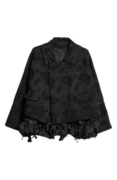 Shop Comme Des Garçons Comme Des Garçons Distressed Taffeta Hem Floral Jacquard Satin Jacket In Black