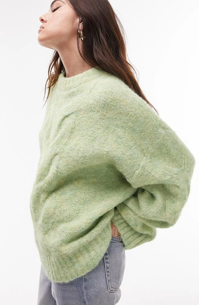 Shop Topshop Cable Front Sweater In Light Green