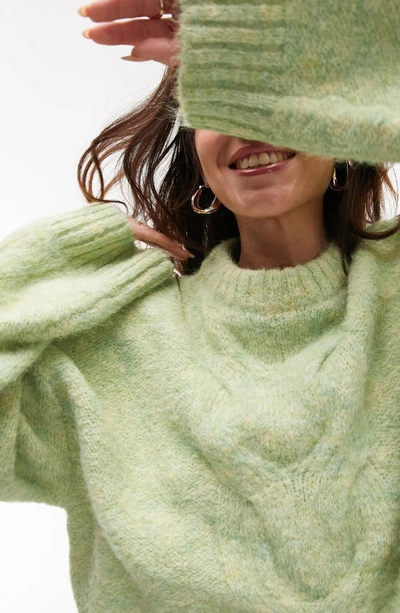 Shop Topshop Cable Front Sweater In Light Green