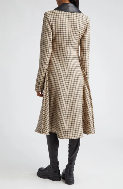 Shop Jw Anderson Check Cotton & Wool Blend A-line Coat With Removable Leather Trim In Clay