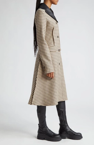 Shop Jw Anderson Check Cotton & Wool Blend A-line Coat With Removable Leather Trim In Clay