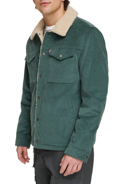 Levi's Corduroy High Pile Fleece Lined Trucker Shacket In North Atlantic Blue