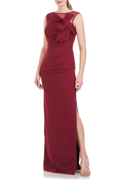 Shop Js Collections Kirsten Bow Neckline Crepe Column Gown In Deep Red