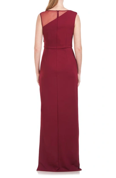 Shop Js Collections Kirsten Bow Neckline Crepe Column Gown In Deep Red