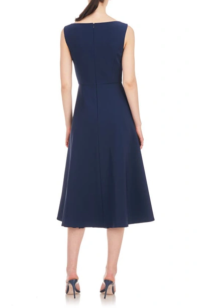 Shop Kay Unger Begonia Crepe & Chiffon Midi A-line Dress In Dark Midnight