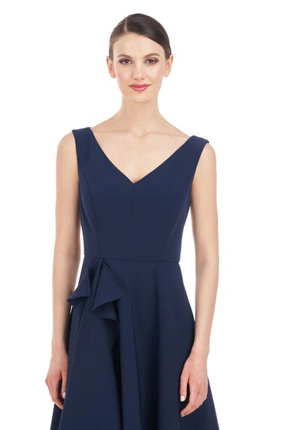 Shop Kay Unger Begonia Crepe & Chiffon Midi A-line Dress In Dark Midnight