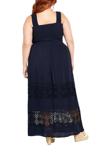 Shop City Chic By The Beach Lace Inset Maxi Sundress In Navy