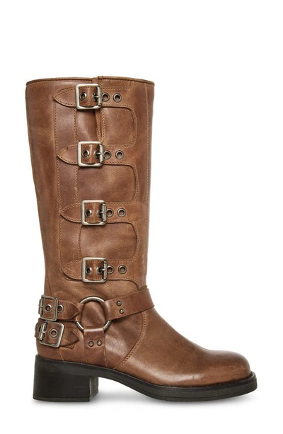 Shop Steve Madden Brocks Buckle Boot In Brown Distres