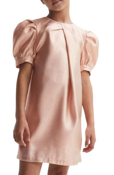 Shop Reiss Kids' Lexi Jr. Metallic Puff Sleeve Dress In Pink