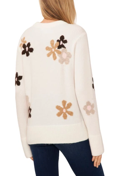 Cece Floral Crewneck Sweater In Antique White
