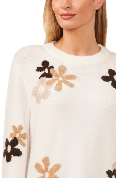Cece Floral Crewneck Sweater In Antique White