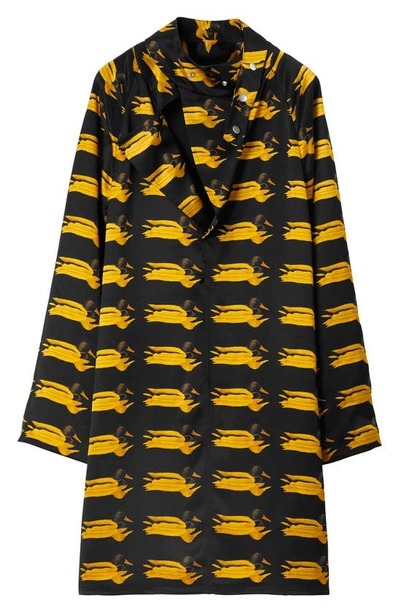 Shop Burberry Duck Print Long Sleeve Silk Shirtdress In Pear