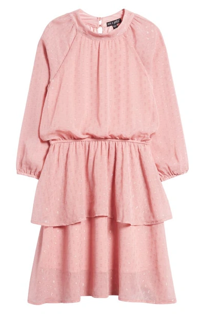 Shop Ava & Yelly Kids' Metallic Long Sleeve Jacquard Dress In Blush