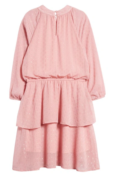 Shop Ava & Yelly Kids' Metallic Long Sleeve Jacquard Dress In Blush