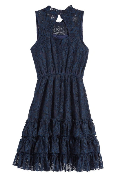 Ava & Yelly Kids' Chacha Lace Overlay Party Dress In Navy