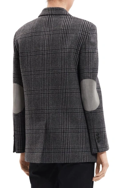 Shop Theory Plaid Elbow Patch Recycled Wool Blend Jacket In Charcoal Multi - Qdy