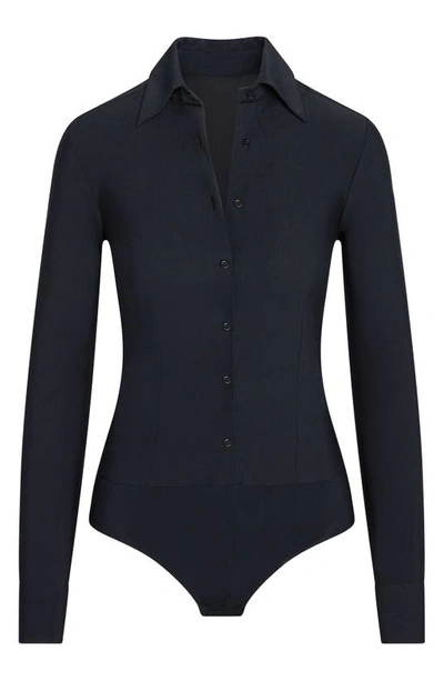 Commando Classic Long Sleeve Button-down Thong Bodysuit In Black