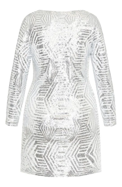 Shop City Chic Bright Lights Sequin V-neck Long Sleeve Dress In White/ Silver