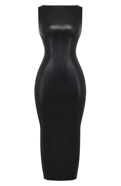 Shop House Of Cb Sahara Sleeveless Faux Leather Dress In Black