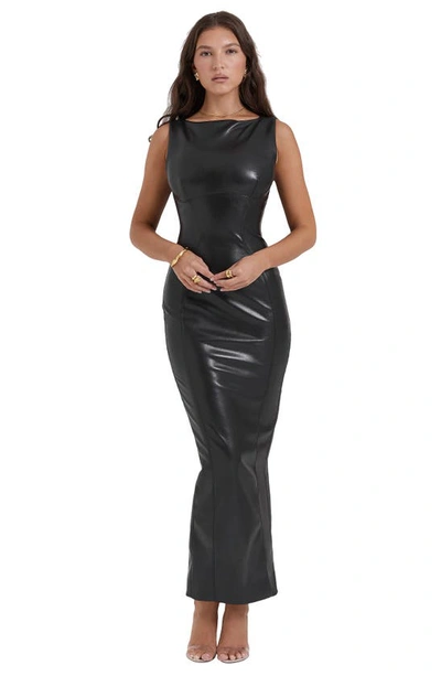 Shop House Of Cb Sahara Sleeveless Faux Leather Dress In Black