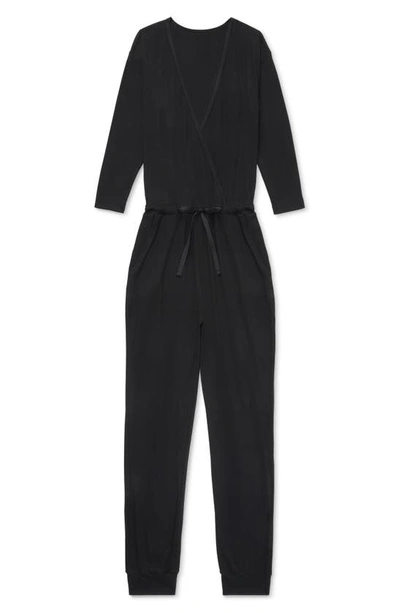 Shop True & Co. Drawstring Waist Ribbed Pajama Jumpsuit In Black