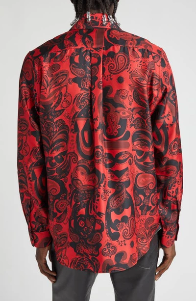 Shop Martine Rose Paisley Silk Button-up Shirt In Red Creature